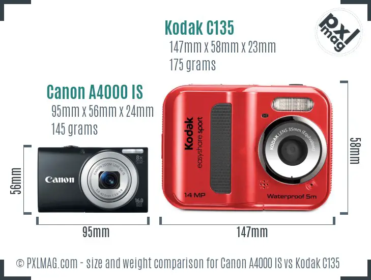 Canon A4000 IS vs Kodak C135 size comparison