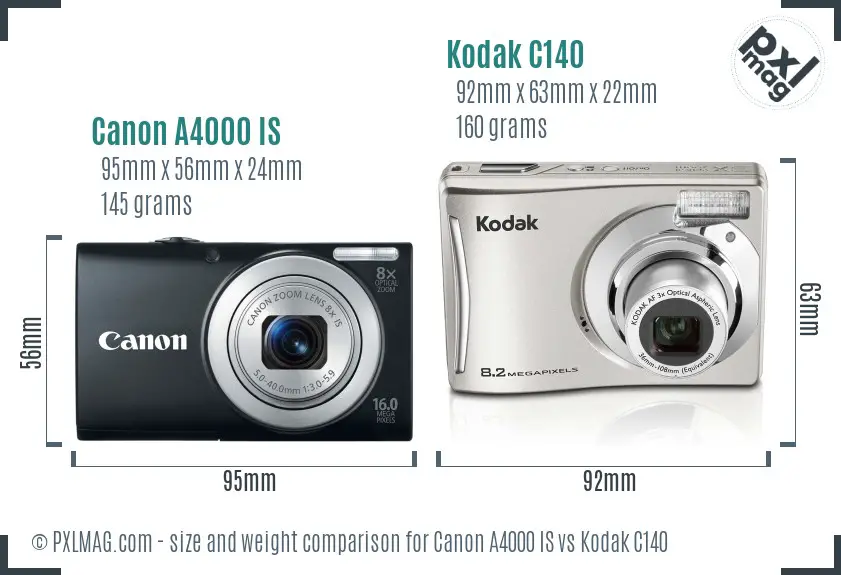 Canon A4000 IS vs Kodak C140 size comparison