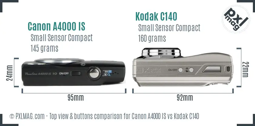 Canon A4000 IS vs Kodak C140 top view buttons comparison