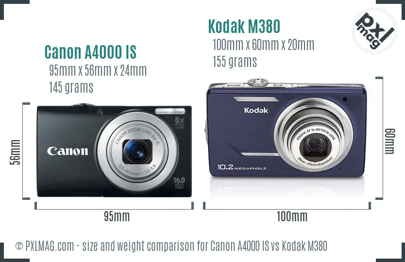 Canon A4000 IS vs Kodak M380 size comparison