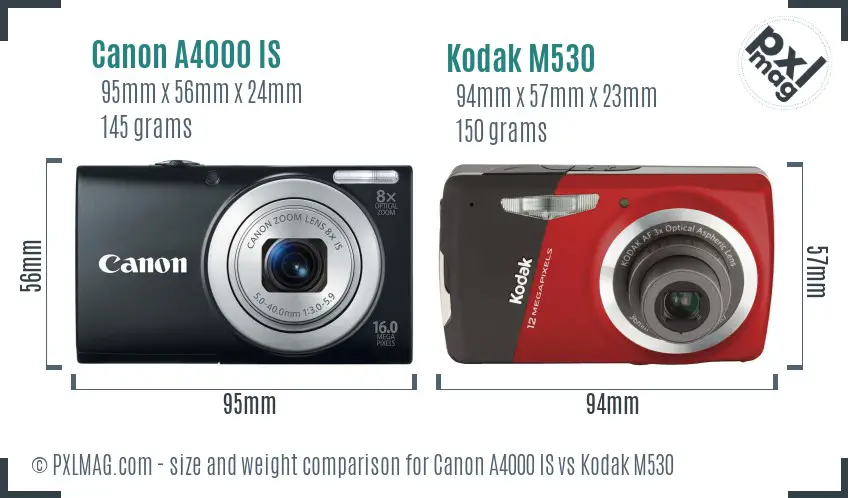 Canon A4000 IS vs Kodak M530 size comparison