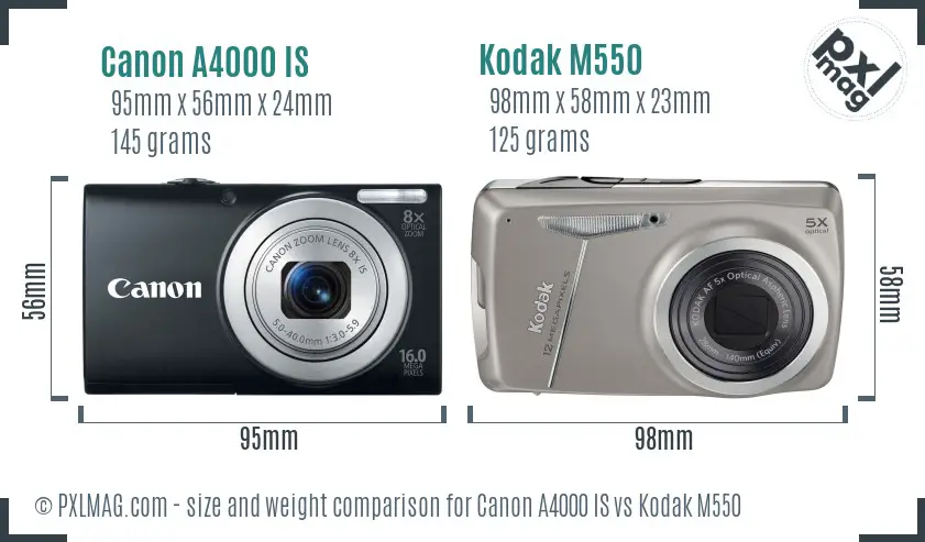 Canon A4000 IS vs Kodak M550 size comparison