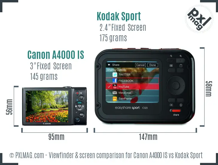 Canon A4000 IS vs Kodak Sport Screen and Viewfinder comparison