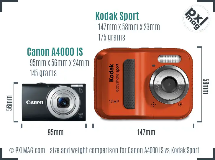 Canon A4000 IS vs Kodak Sport size comparison