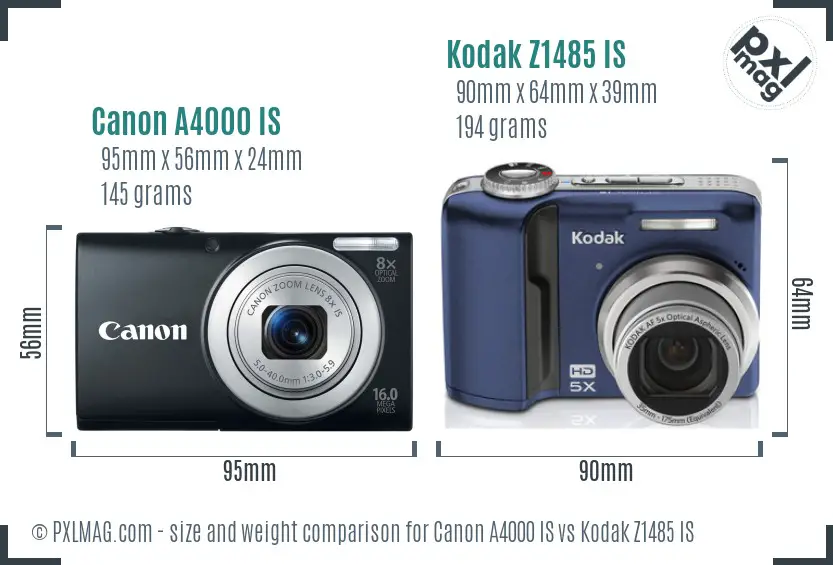 Canon A4000 IS vs Kodak Z1485 IS size comparison