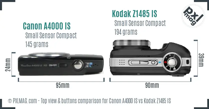 Canon A4000 IS vs Kodak Z1485 IS top view buttons comparison