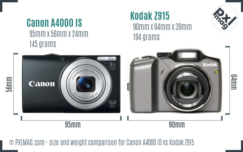 Canon A4000 IS vs Kodak Z915 size comparison Canon A4000 IS vs Kodak Z915 size comparison