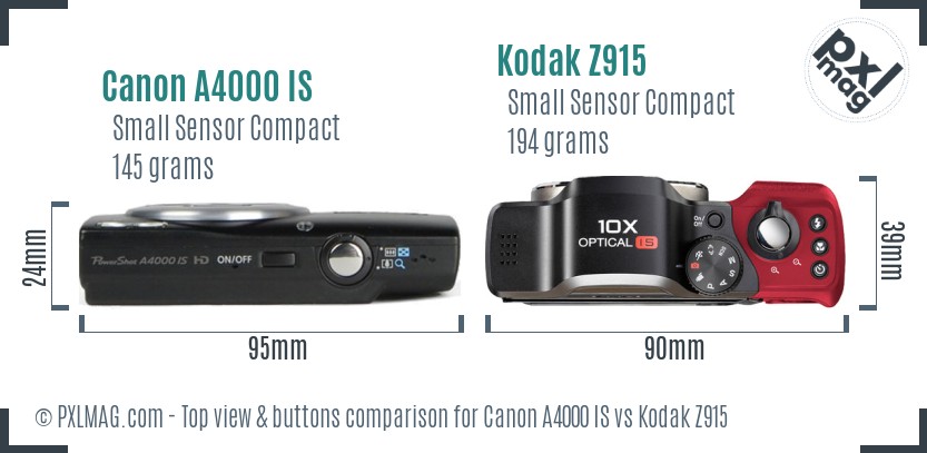 Canon A4000 IS vs Kodak Z915 top view buttons comparison