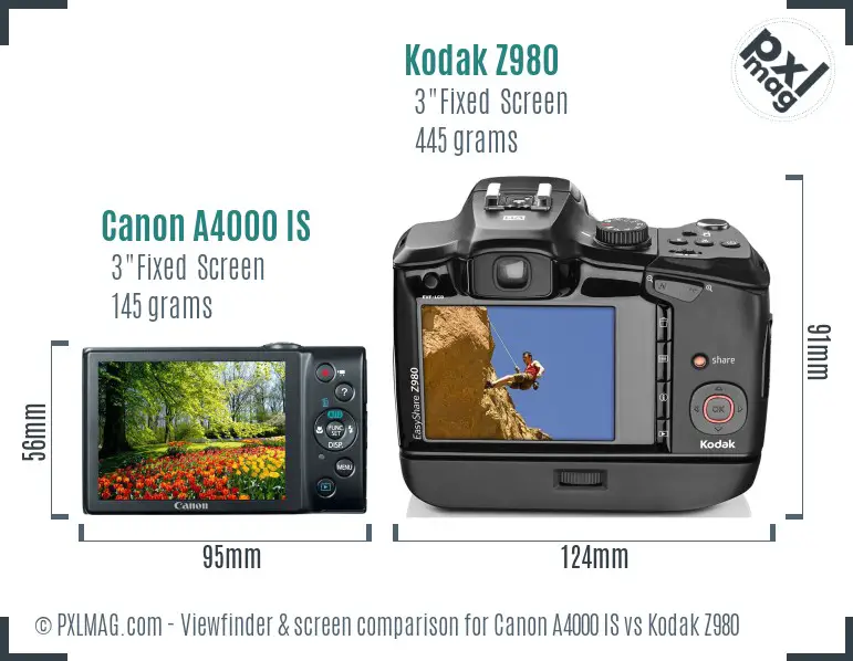 Canon A4000 IS vs Kodak Z980 Screen and Viewfinder comparison Canon A4000 IS vs Kodak Z980 Screen and Viewfinder comparison
