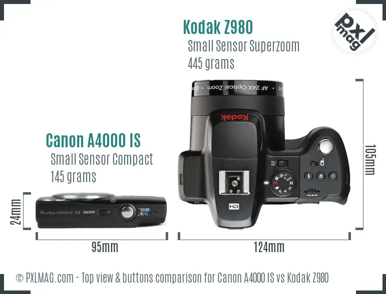 Canon A4000 IS vs Kodak Z980 top view buttons comparison Canon A4000 IS vs Kodak Z980 top view buttons comparison