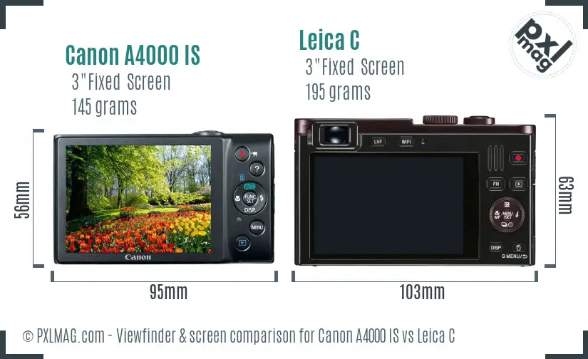Canon A4000 IS vs Leica C Screen and Viewfinder comparison