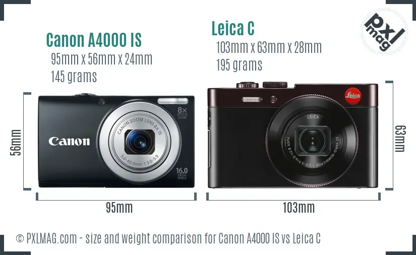 Canon A4000 IS vs Leica C size comparison