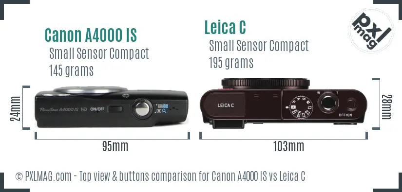 Canon A4000 IS vs Leica C top view buttons comparison