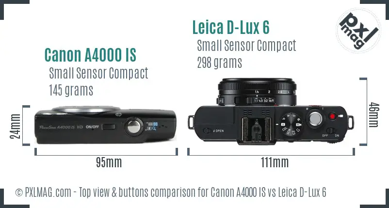 Canon A4000 IS vs Leica D-Lux 6 top view buttons comparison