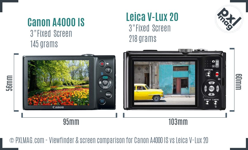 Canon A4000 IS vs Leica V-Lux 20 Screen and Viewfinder comparison