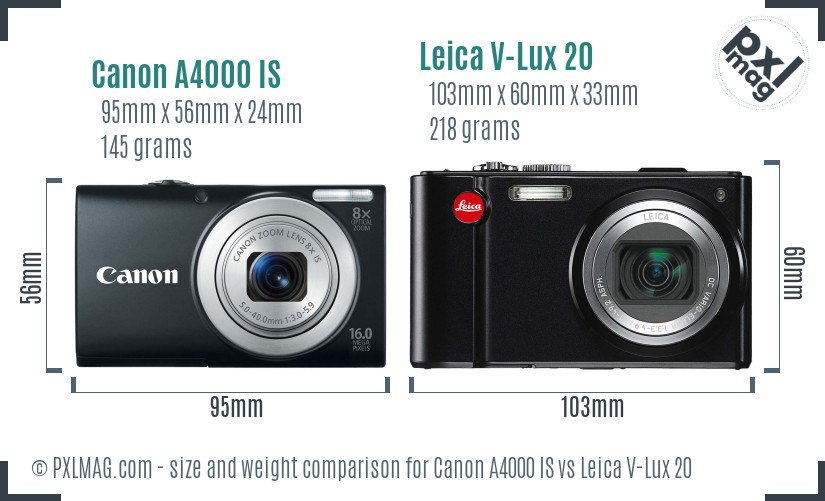 Canon A4000 IS vs Leica V-Lux 20 size comparison Canon A4000 IS vs Leica V-Lux 20 size comparison