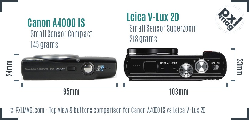 Canon A4000 IS vs Leica V-Lux 20 top view buttons comparison