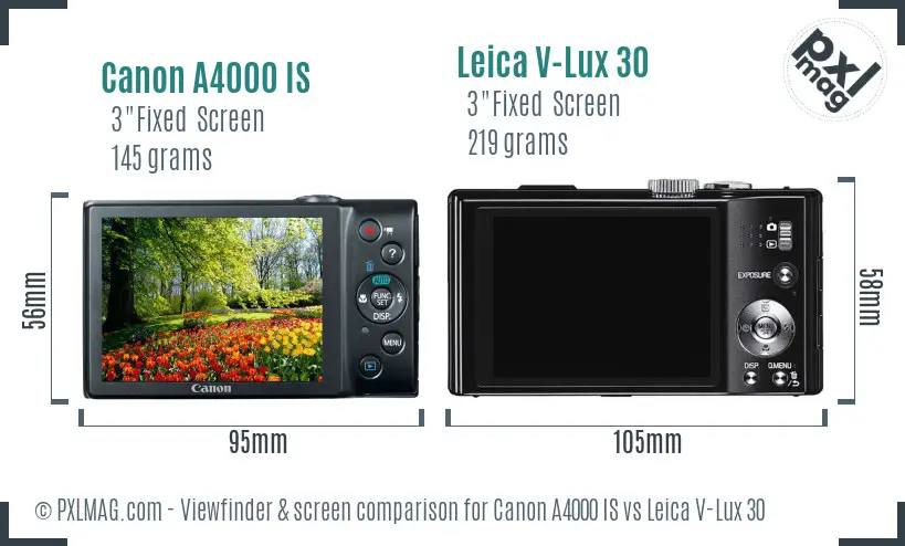 Canon A4000 IS vs Leica V-Lux 30 Screen and Viewfinder comparison