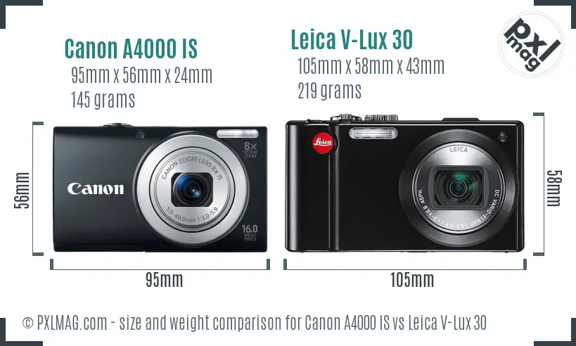 Canon A4000 IS vs Leica V-Lux 30 size comparison