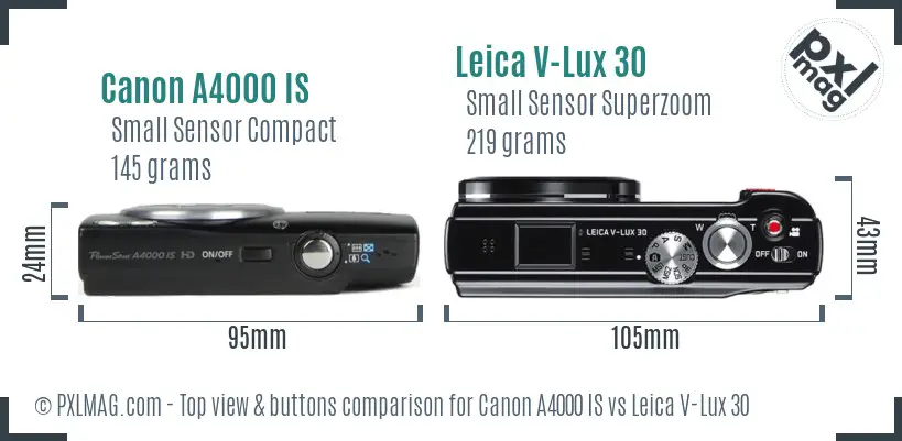 Canon A4000 IS vs Leica V-Lux 30 top view buttons comparison