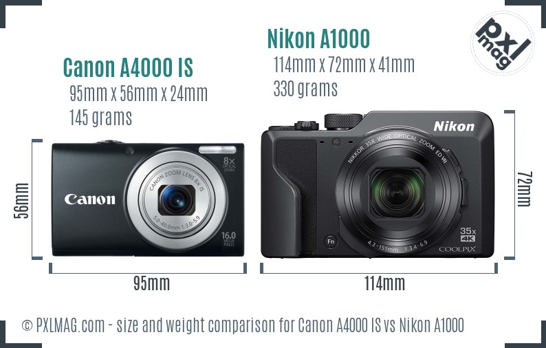Canon A4000 IS vs Nikon A1000 size comparison