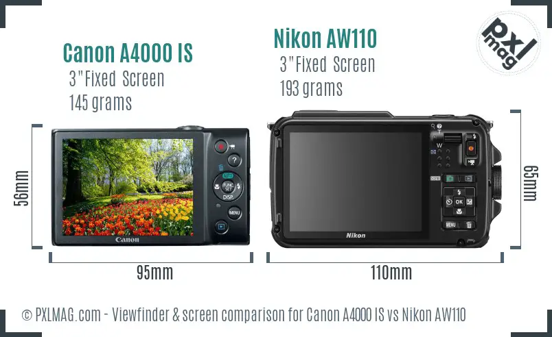 Canon A4000 IS vs Nikon AW110 Screen and Viewfinder comparison