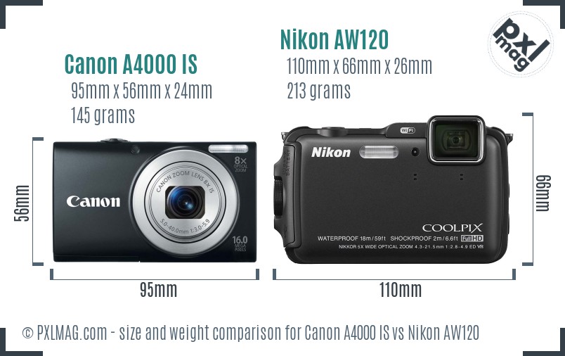Canon A4000 IS vs Nikon AW120 size comparison