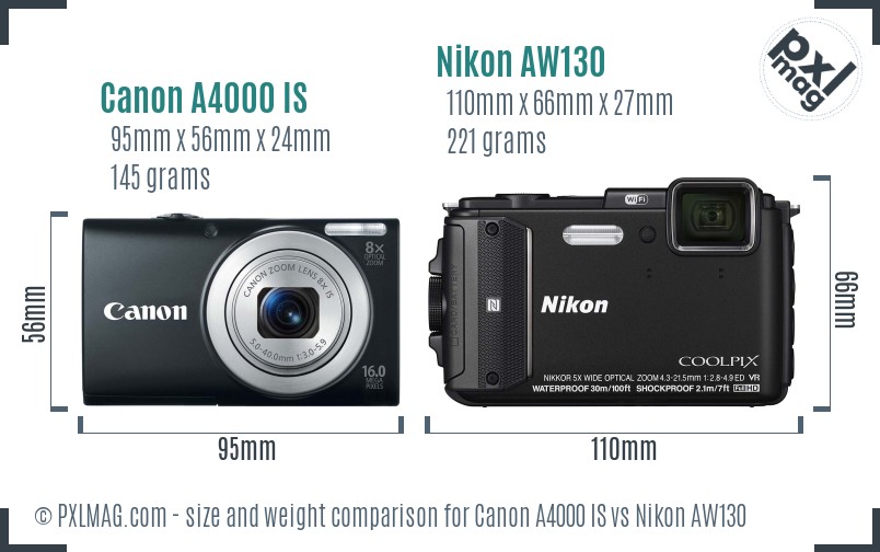 Canon A4000 IS vs Nikon AW130 size comparison Canon A4000 IS vs Nikon AW130 size comparison