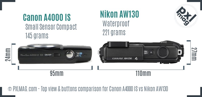 Canon A4000 IS vs Nikon AW130 top view buttons comparison