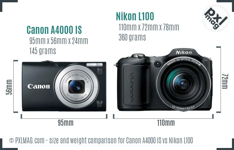 Canon A4000 IS vs Nikon L100 size comparison