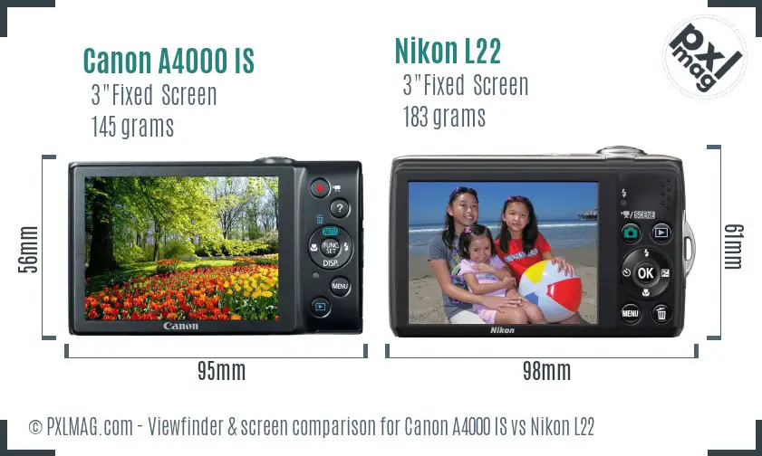 Canon A4000 IS vs Nikon L22 Screen and Viewfinder comparison