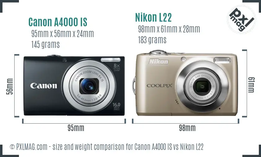 Canon A4000 IS vs Nikon L22 size comparison