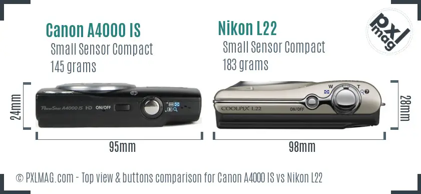 Canon A4000 IS vs Nikon L22 top view buttons comparison