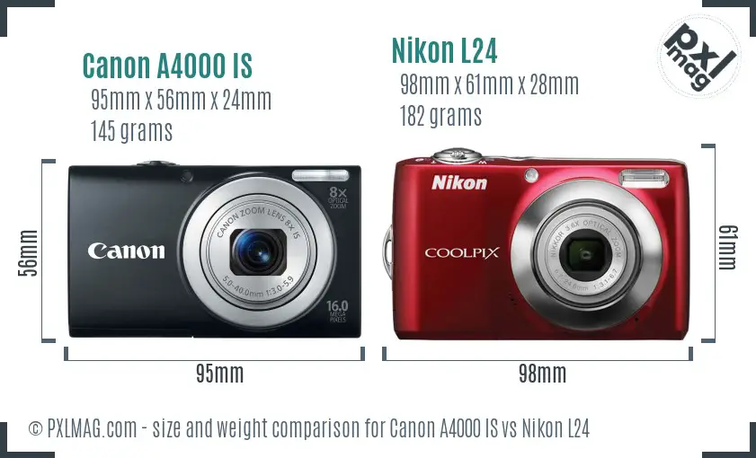 Canon A4000 IS vs Nikon L24 size comparison