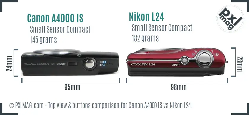 Canon A4000 IS vs Nikon L24 top view buttons comparison