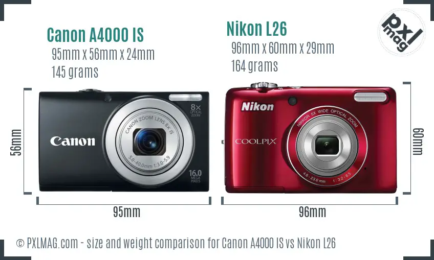 Canon A4000 IS vs Nikon L26 size comparison