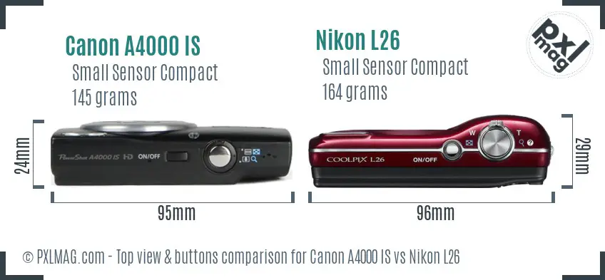 Canon A4000 IS vs Nikon L26 top view buttons comparison
