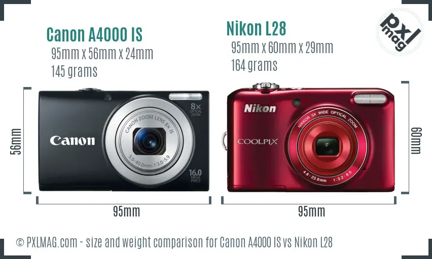Canon A4000 IS vs Nikon L28 size comparison