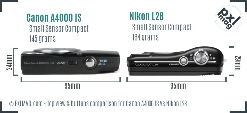 Canon A4000 IS vs Nikon L28 top view buttons comparison
