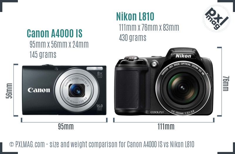 Canon A4000 IS vs Nikon L810 size comparison