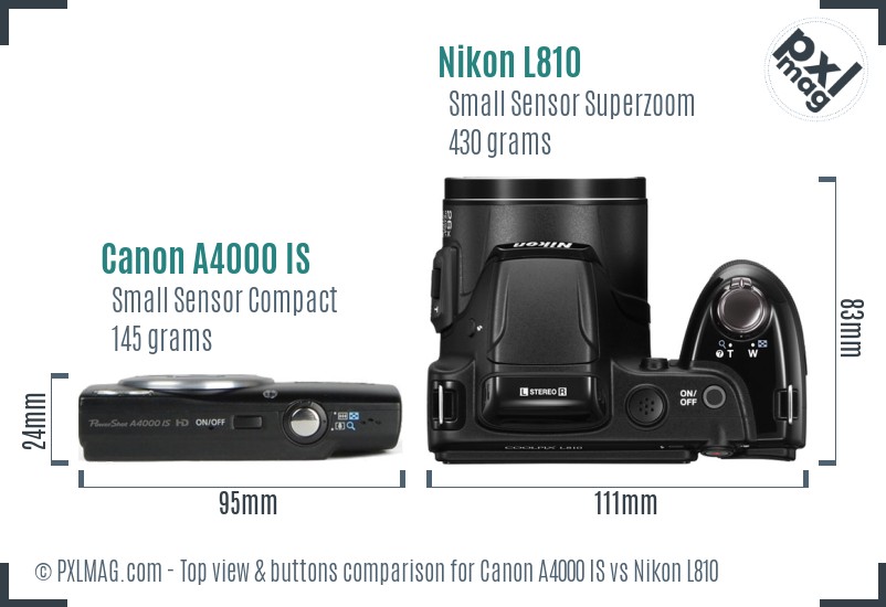 Canon A4000 IS vs Nikon L810 top view buttons comparison