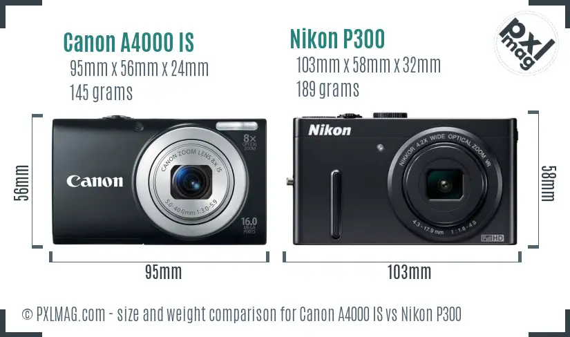 Canon A4000 IS vs Nikon P300 size comparison