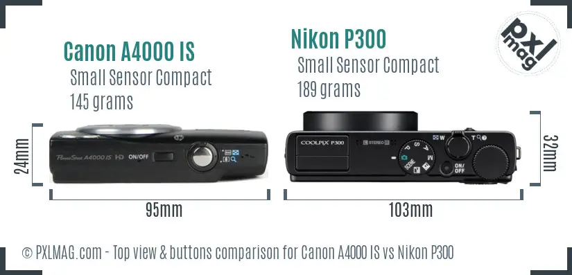 Canon A4000 IS vs Nikon P300 top view buttons comparison