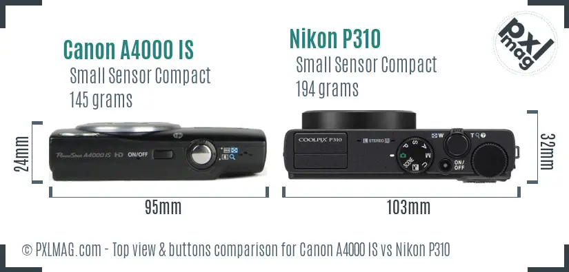 Canon A4000 IS vs Nikon P310 top view buttons comparison