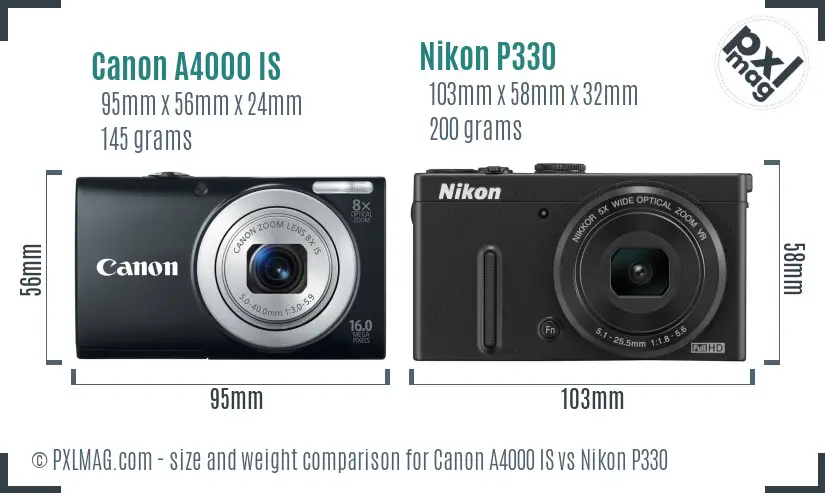 Canon A4000 IS vs Nikon P330 size comparison Canon A4000 IS vs Nikon P330 size comparison
