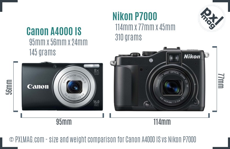 Canon A4000 IS vs Nikon P7000 size comparison