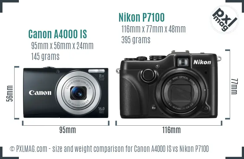 Canon A4000 IS vs Nikon P7100 size comparison