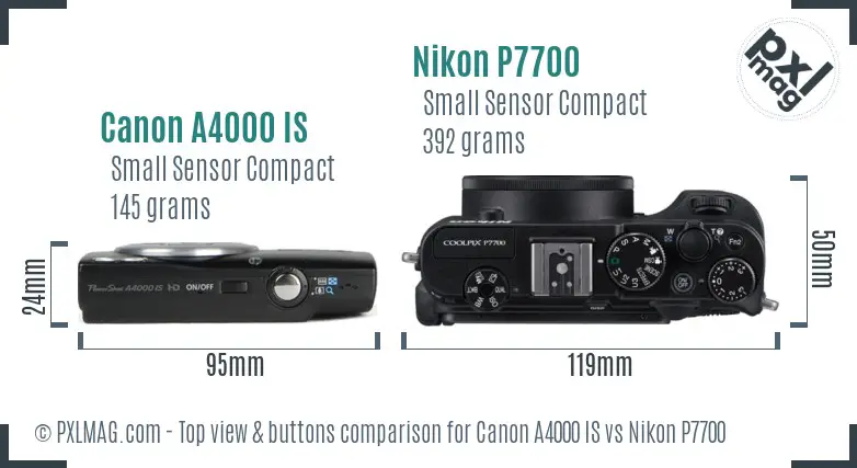 Canon A4000 IS vs Nikon P7700 top view buttons comparison