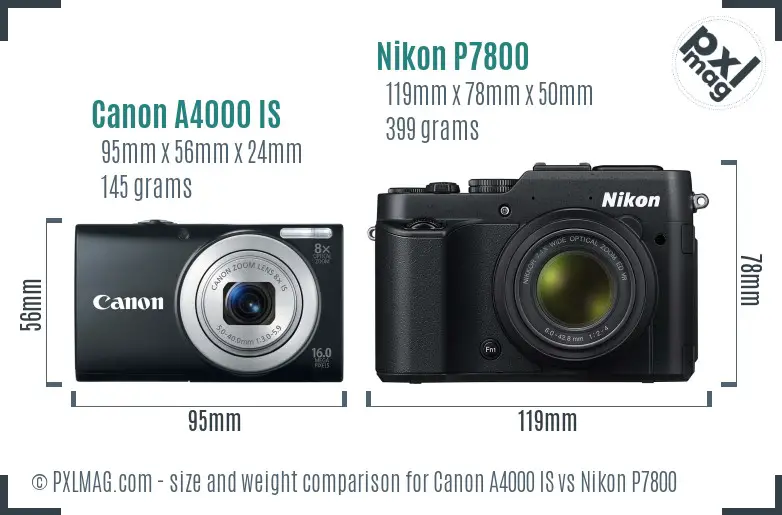 Canon A4000 IS vs Nikon P7800 size comparison