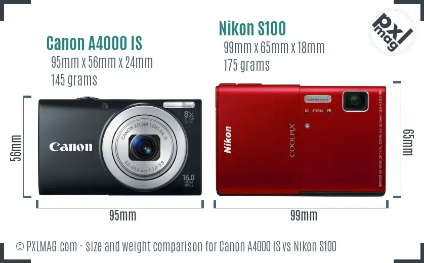 Canon A4000 IS vs Nikon S100 size comparison